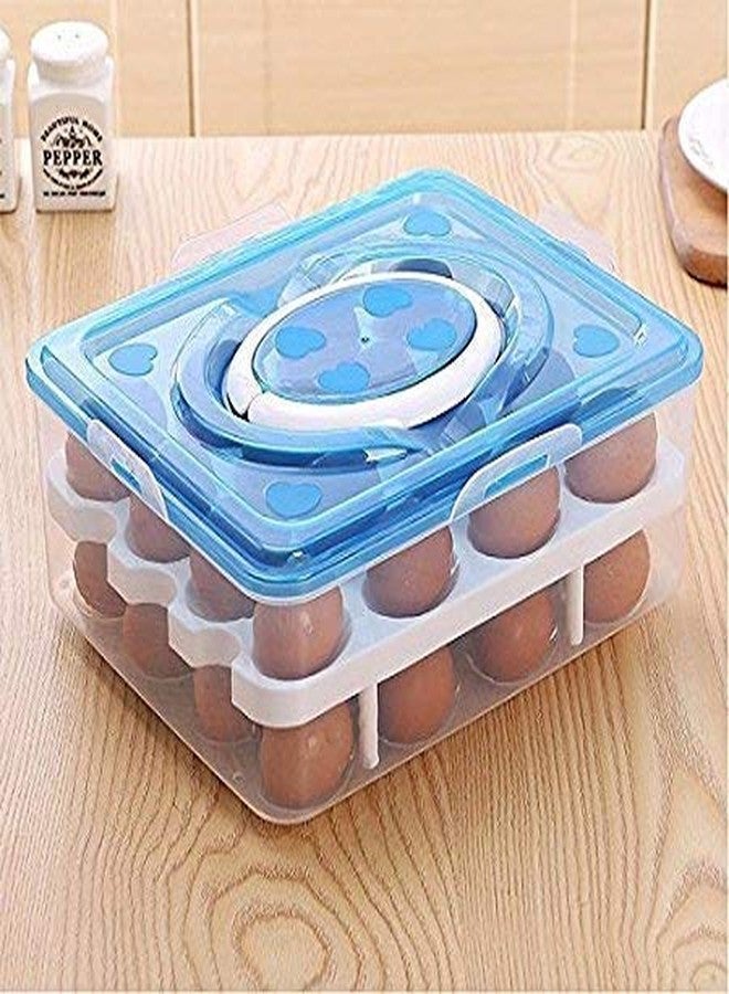 Jukusa Double Layer 32 Grid Egg Storage Box for Vegetable Egg Storage Container Wit Lid and Refrigerator Kitchen Food Outdoor (Blue Color) - Image 1
